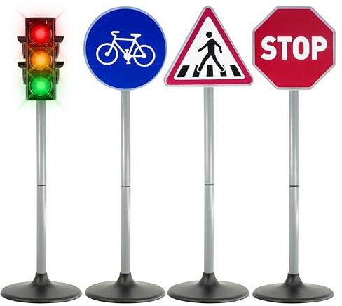 The Magic Toy Shop Traffic Light Toy with Sounds & Lights, Including 3 Road Signs - Dual Modes, Battery Operated, Interactive - Road Safety for Kids, Educational Outdoor Role Play Toys for Children