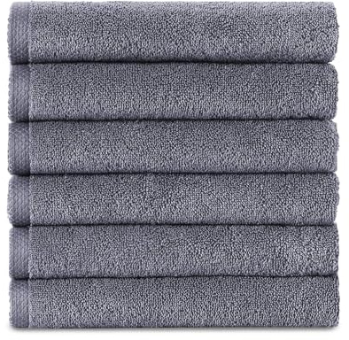 Classic Turkish Towels CTT - Premium 6 Piece Hand Towels Set, 100% Turkish Cotton, Quick Dry & Comfy Towels for Hotel & Spa, Highly Absorbent | 16x28 (Grey)