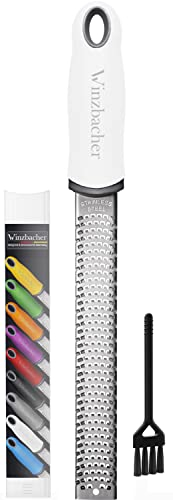 Winzbacher – Rallador para Queso, Limón, Nuez Moscada, Jengibre y Más | Cuchilla de Acero Inoxidable Afilada | Apto para Lavavajillas | Incluye Cepillo de Limpieza (Snow White | Blanco)