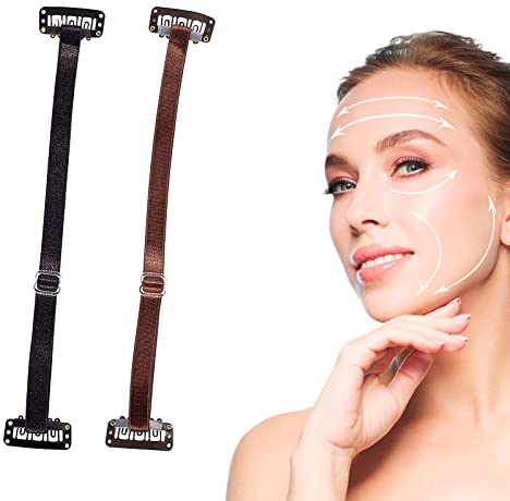 Facelifting Tape Bänder, Face Lifting Band, Facelifting Bänder mit Clips, Facelifting Unsichtbare Haarbänder für Kinn, Nacken und Augen, wiederverwendbares Facelift-Band, 2 Stücke(Schwarz + Braun)