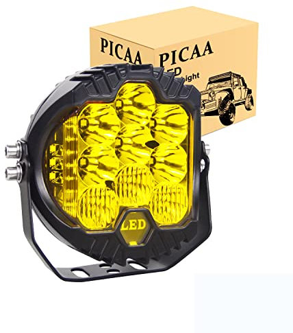 PICAA LED Luce da Lavoro 1pcs 5 Pollici 50W LED ambra Giallo Luce da lavoro Bar Side Shooter Off Road Spot Flood Combo Driving Lamp Fari fendinebbia impermeabili per Jeep Truck ATV SUV Car