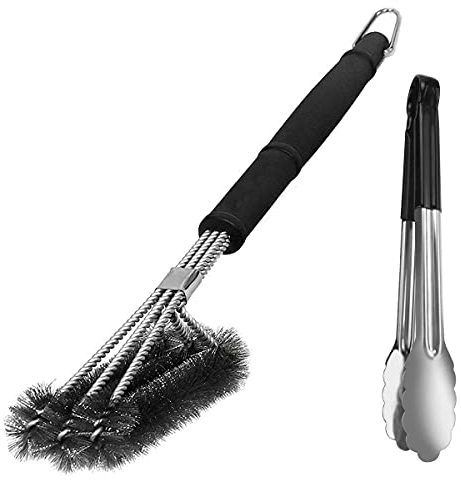 VDISRR Grillbürste, Grillrost Bürste, Dreireihigen Edelstahlborsten, 18 Zoll Extra Langer, Inklusive 1 Grillzange