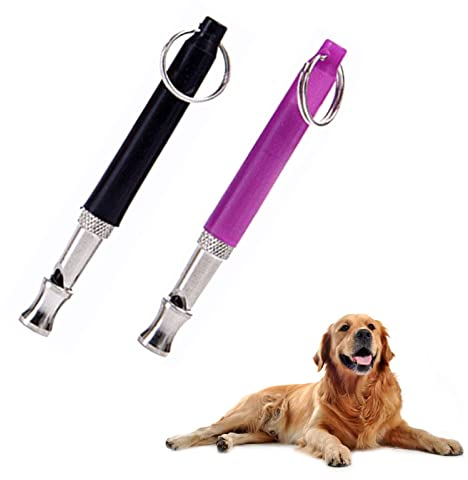 SEGMINISMART Profi-Hundepfeife,Ultraschall Hundepfeife,Hundepfeife aus Metall,Einstellbare Hochfrequenz Hundepfeife,Professionelle für Hundeerziehung Hundetraining2Stück(schwarz+lila)
