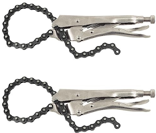 Swpeet 2Pcs 9 pulgadas de acero de aleación para uso pesado Pinzas de la cadena de bloqueo con cadena de 20, herramienta de filtro de aceite reversible Accesorios de tuberías Herramientas Llave