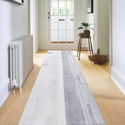 Calore Carpet Runners for Hallways Non Slip Washable Runner Rugs Long Soft Kitchen runner Grey Hallway Hall Runners for Bedroom Hallways Living Room Kitchen (Grey/Light Blue, 80 x 200 cm)
