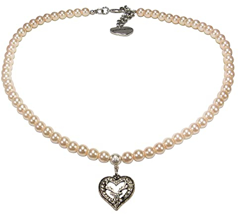 Alpenflüstern Perlen-Trachtenkette Strassherz-Hirsch - Damen-Trachtenschmuck Dirndlkette (rosa-rosé) DHK238