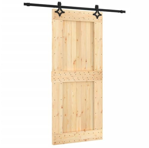 vidaXL Puerta corredera con herrajes Madera Maciza de Pino 90x210 cm, Puerta Interior, Puerta corredera Interior, Puerta corredera de establo
