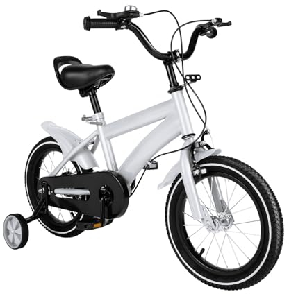 Lilyeriy Kinderfahrrad 14 Zoll Outdoor Sportlich Kinderfahrräder mit Stützräder HöHenverstellbar Kinder Fahrrad für 3-6 Jahre Jungen/Mädchen (Weiß)