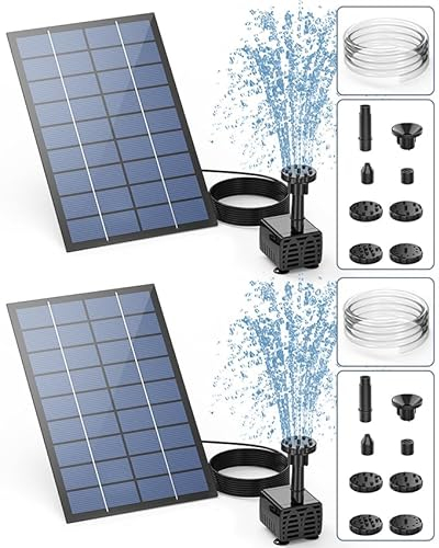 AISITIN 2PCS Solar Springbrunnen für Außen 2.5W, Solarbrunnen für Draussen Upgrade Solarbrunnen mit 1,2M Wasserleitung Solar Teichpumpe mit 6 Fontänenstile Solarpumpe für Garten,Vogelbad,Wasserspiel