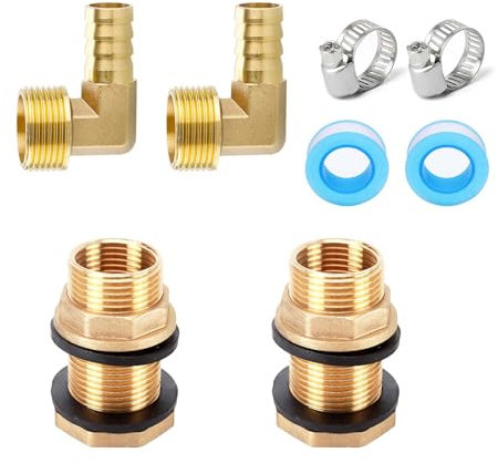 WISIRENT Raccords de Réservoir en Laiton, 2 Pcs Passages de Réservoir en LaitonFiletage extérieur 1/2 Filetage intérieur 3/8, Douille de Seau à Pluie en Laiton et Bec de Tuyau