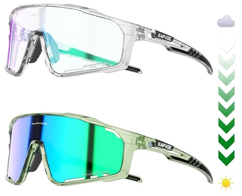 KAPVOE Occhiali da ciclismo fotocromatici occhiali da sole sportivi UV400 con lenti chiare per uomo e donna - ideali per mountain bike corsa guida baseball e golf 63