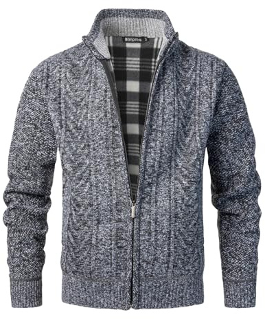 Btmpmcs Cárdigan de Hombre Cuello Alto Otoño Invierno Cálido Suéter de Punto Casuales Grueso Chaqueta con Forro Polar Mangas LargasJersey Clásico Color SóLido Cable JerséIs Outwear Rebecas Tops