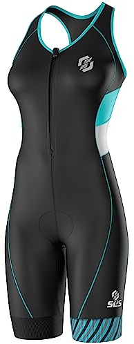 SLS3 Trajes de triatlón para mujer, traje de triatlón de una pieza para mujer, secado rápido y cómodo, sin brasier, Rayas negras y azules Martinica, Large