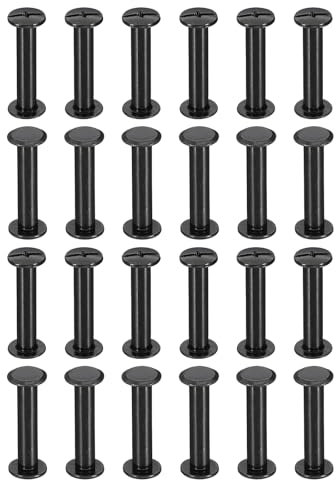 PATIKIL M5*25mm Tornillo de Encuadernacion, 24 Juego Tornillo de Chicago Remaches de Tornillos Conexión Columna Para Cuero Libros, Bolsos, Collares, Mochilas Reparación Bricolaje, Negro