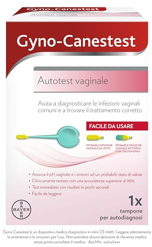 Gyno-Canestest Test Candida Vaginosi Batterica, Tampone Vaginale Test Infezioni Donna - 2x 1 Tampone Test Ph