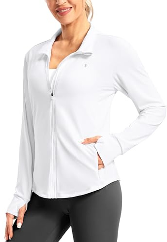 Soothfeel Women's UPF 50+ Lightweight Athletic Jackets Sun Protection Zip Up Long Sleeve Shirts Hiking Workout Outdoor Pocket, White, M