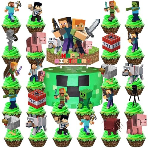 16pcs Cake Toppers Cake Decorations, 3D Happy Birthday Topper for NTN Game Cupcake Toppers Happy Birthday Cake Decorations for (2D-31)