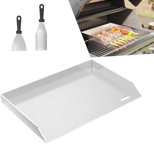 UISEBRT Plancha de acero inoxidable, 30 x 45 x 4 cm, incluye 2 espátulas, bandeja con canalón de aceite, 4 mm de grosor, placa de fuego, accesorios para barbacoa de carbón y gas