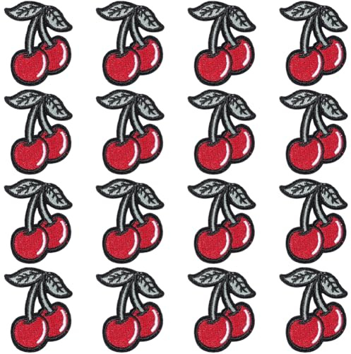 CABODYALS 30 pz. Toppe Ricamate A Forma di Frutta Rossa, Graziose Ciliegie Da Cucire, Abbellimenti, Applique, Distintivo, Pianta Dei Cartoni Animati, Toppa In Tessuto Da Stirare, per Cucire, Realizzar