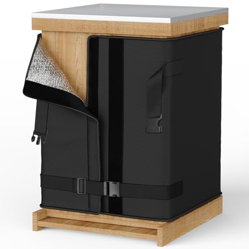 MUTUSHI Winter Bee Hive Wrap for 8 and 10 Frame Hives 3 Layers 600D Oxford Fabric Beekeeping Supplies Waterproof Windproof Warm Beehive Insulation Wrap Double Fixed Strap 76.4”L x 24.8”W Black