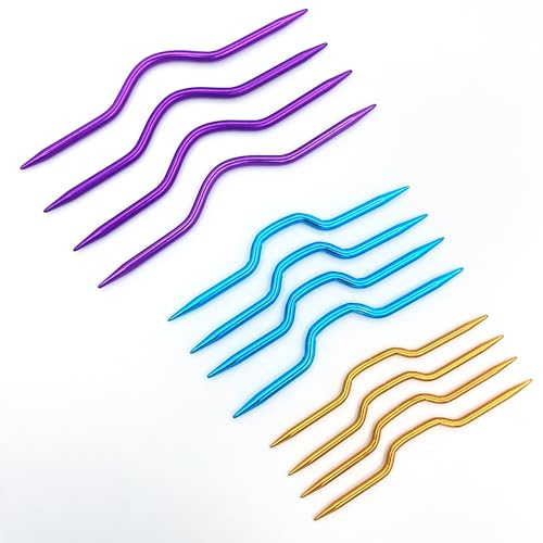 CBRVTY 12 aghi da piegatura in metallo per maglieria, 3 colori Aghi per treccia colorati, strumenti fai da te, ferri da maglia curvi a mano, spilli in alluminio per maglioni
