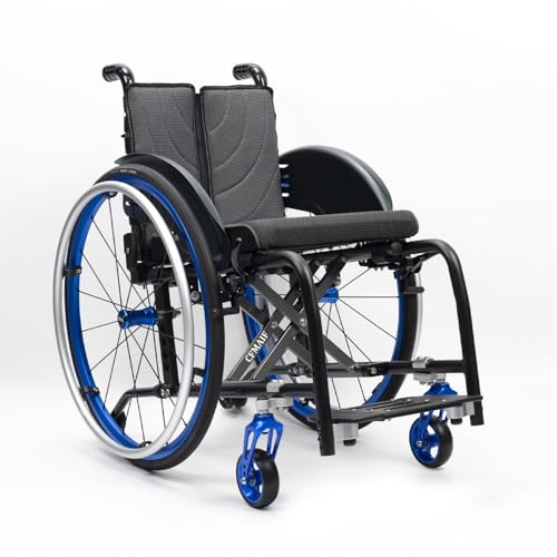 CFMAIF Ultralätta rullstolar med självdrift, hopfällbar rullstol i aluminium, bärbar reserullstol, transit rullstolar, avtagbara fotstöd (blå, 38 cm/14,9 tum sits)