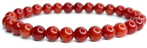 LLUXIA Pulsera de jade rojo coral natural – Perlas de 6 mm – Joya energética regalo mixta para mujer y hombre – piedra natural, hecha a mano, elástica, vitalidad, ancla y confianza