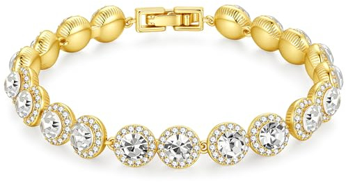 TINGN Gold Tone Bracelets for Women 14K Gold Plated Elegant Tennis Bracelet Cubic Zirconia Bracelet Classic CZ Arm Jewellery Gifts for Women