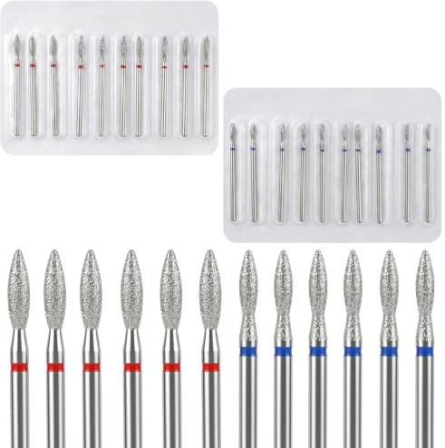 Matwsec 20 stycken flamma nagelfräsar bitar 8,5 cm (3/32 tum) Cuticle Nail Drill bit diamantnagelborrsats för manikyr pedikyr nagelbandsvård gel akrylnaglar