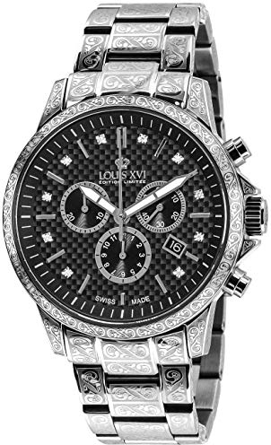 LOUIS XVI Palais Royale 893 - Ø 43 mm - Herren Uhr - Wasserdicht - Uhr mit Saphirglas - Armband Silber - Zifferblatt Schwarz - Schweizer Quarzwerk