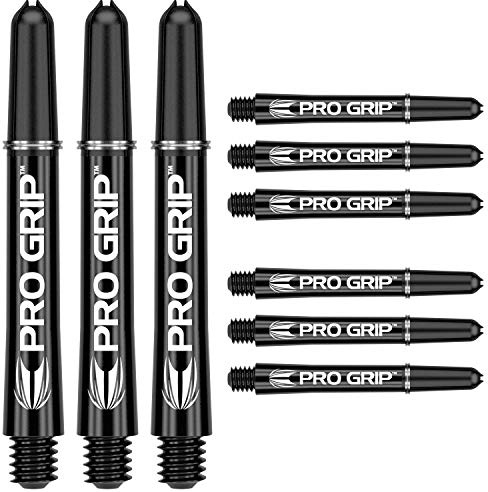 Target Darts Pro Grip Shafts – Set of 9 | Black, Medium (48mm) | Dart Stems, Professional Darts Accessories, 2BA Shaft Multipack with Rings