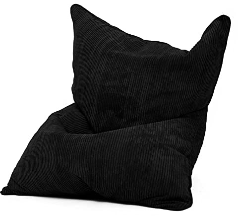 Green Bean XXL Sitzsack aus Cordstoff 370 Liter EPS-Perlen Füllung - Kuschelig Weich Robust & Waschbarem-Stoff Bodenkissen Liegekissen Sitzkissen - Samt Schwarz