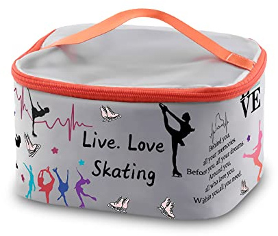 PXTIDY Ice Skating Gifts Skating Cosmetic Organizer Bag Live Love Figure Skating Gifts Makeup Case Skate Lover Gift for Women Skating Team Gift(-LT)