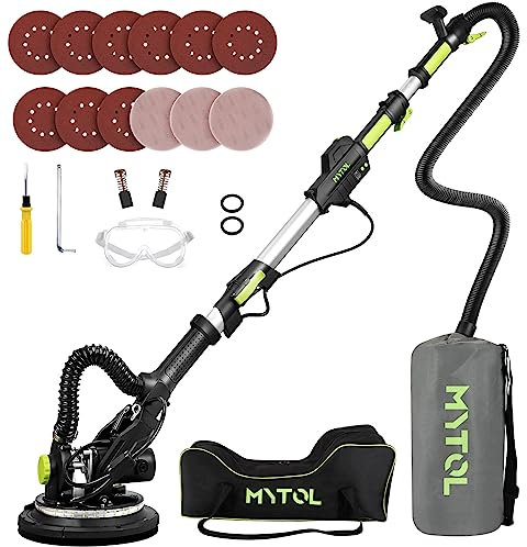 MYTOL Drywall Sander, 7.2A Electric Drywall Sander with Vacuum Dust Collection, LED Light, 6 Variable Speed Digital Display 900-1800RPM, Foldable & Extendable Handle, 9 Sanding Discs&3 Grid Sandpaper