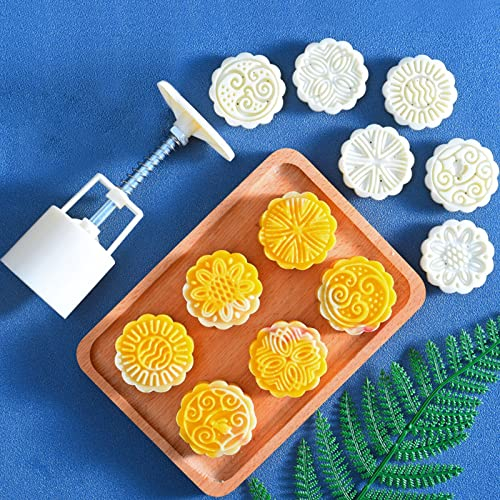 Stampo per Torta di Luna con 6 francobolli, Fiori Stampi Mooncake fai da te per biscotti da 50g, Fortunato stampo per torta di luna a pressione a mano, strumenti da forno per Torte, Mooncake