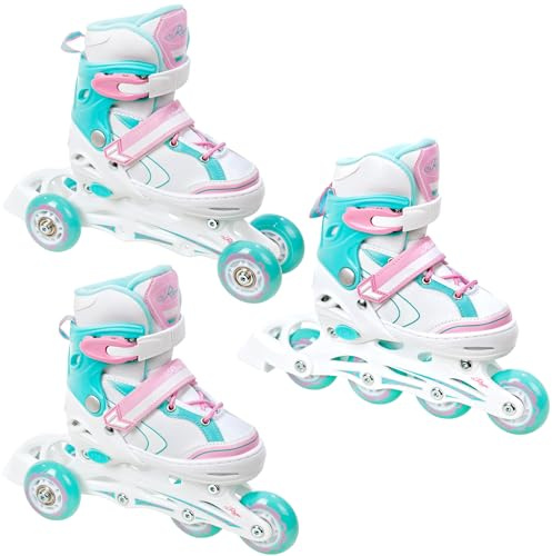 RAVEN 3in1 Inline Skates Pattini in linea Triskates Pattini a rotelle per bambini ragazze regolabili (Lia Mint, 30-33 (18,5cm-20,5cm))