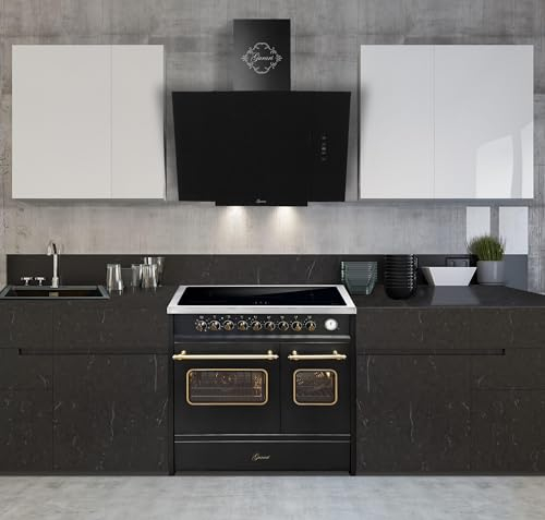 GURARI Induktions-Standherd E 913 DF RU BL+GCH S 171 BL 90 Prime, Retro Elektro Standherd 90cm, Range Coocker mit FLEX Induktion+Dunstabzugshaube 90 cm