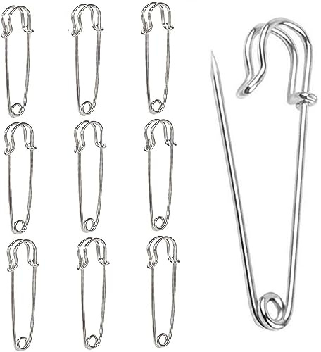 Large Safety Pin - 10 Pcs Heavy Duty 2 inch/50 mm Stainless Steel Blanket Pin for Clothes, Crafts, Skirts, Kilts, Brooch Making