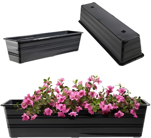 KADAX Blomkruka planteringskruka av plast, väderbeständig, blomlåda, räckeslåda för odling av blommor, örter (60 cm, antracit)