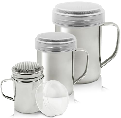 SENHAI Shaker per cioccolato in polvere con manico, 3 diverse dimensioni in acciaio inox sale zucchero in polvere shaker per pepe cannella in polvere farina – maglia fine