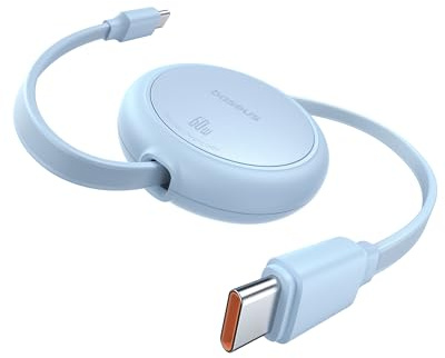 Baseus Cavo USB C, 60 W PD 5 A QC 4.0 Mini Ritrattile, Cavo di Ricarica Rapida da USB C a USB C, Lunghezza a 4 Livelli, Preimpostato per iPhone 15 Samsung iPad