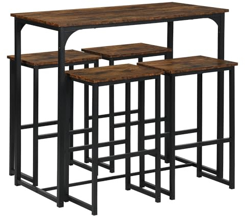 GOKHOMX Stehtisch mit 4 Hockern, Esstisch, platzsparend, für Haus, Küche