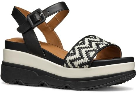 Geox D Gardenia A, Sandalo con Zeppa Donna, Black/Papyrus, 37.5 EU