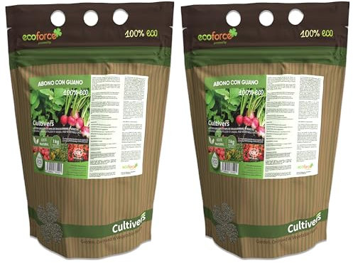 CULTIVERS Abono Guano Ecológico 2x1kg. Fertilizante Universal de Origen 100% Orgánico y Natural para Huerto y Jardín.