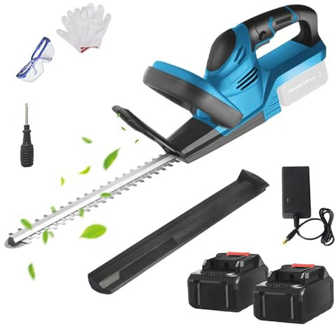 Tamaño de setos inalámbricos, 21 V, tamaño seto, batería con baterías y cargador, tamaño seto eléctrico 800 W, longitud de hoja 55,88 cm, tamaño seto para podar bien jardín, césped (2 baterías)