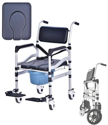 SXTYFBB Fauteuil Roulant de Chevet 4 en 1 pour Toilettes Siège de Toilette surélevé réglable en Hauteur avec accoudoirs et Dossier Chaise de Transport de Douche Pliable pour Personnes âgées