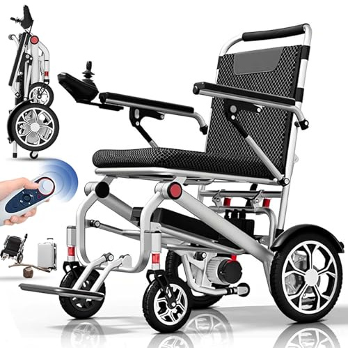 ZQHQKJ Sedia a rotelle elettrica ultraleggera, pieghevole, peso 14,9 kg, capacità di carico 150 kg, sedia a rotelle elettrica con telecomando, motore da 400 W, portata 25-50 km, per casa, viaggi,