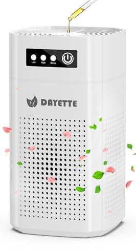DAYETTE Tragbarer Luftreiniger für Allergiker, ideal für Schlafzimmer und Auto, mit Duftschwamm und HEPA 13 Filter gegen 99,97% von Staub, Pollen, Tierhaaren & Gerüchen, 15dB Ultra-Leise