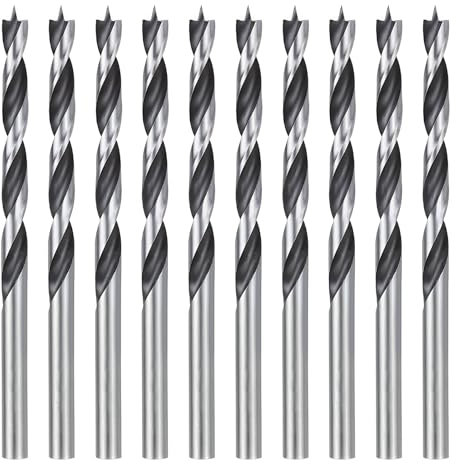 Brocas de Madera, 4mm 10 Pcs Professional Brad Point Brocas Helicoidales, para Madera Suave, Dura, Chapa y Laminada, Plástico, Goma, Bricolaje - Fabricada en Acero al Carbono