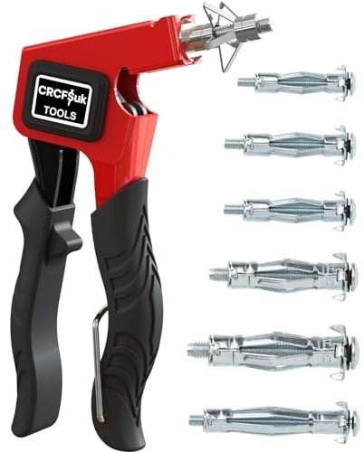 CRCFSUK Montage Set Hohlraumbefestigung, Hohlraumdübel Metall Set in 3 Größen mit 60 Dübeln, Schrauben & Montagezange, Perfekt mit Hohlwänden,Gipskarton, Holzspan-/Sperrholzplatten(Rot, M5)